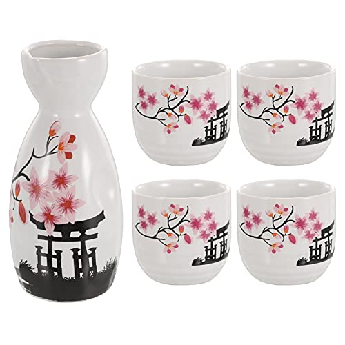 PRETYZOOM Weinflasche Flasche Tassen Japaner Sake Set Cherry Keramik Sake Set mit Sake Tokkuri Flasche 4 Sake Cups Sake Getr? für Heimrestaurant Pink Keramik- Sake- Pot von PRETYZOOM