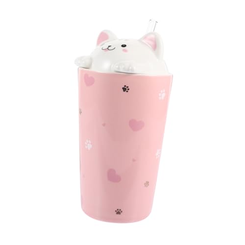PRETYZOOM Keramiktasse Mit Deckel Und Strohhalm Niedlicher Katzen-design Trinkbecher Für Milch Und Oder Büro Rosa Farbgebung PRETYZOOM Keramiktasse Mit Deckel Und Strohhalm Niedlicher Katzen-design Trinkbecher Für Milch Und Oder Büro Rosa Farbgebung von PRETYZOOM