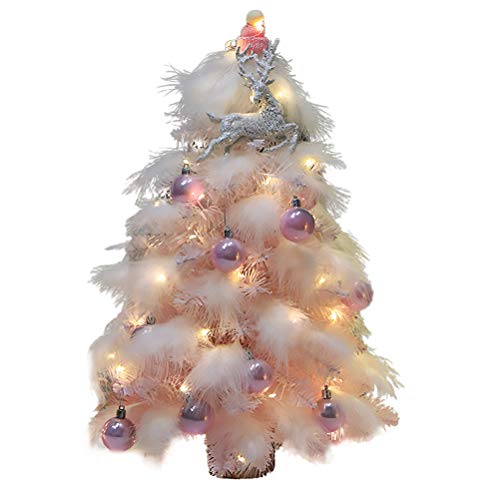 PRETYZOOM Künstlicher Weihnachtsbaum mit Beleuchtung Kleiner Christbaum Beleuchtet Modellbäume Rosa Feder Baum Weihnachtsschmuck Desktop Zimmer Dekoration Weihnachten Festival Party Geschenk von PRETYZOOM