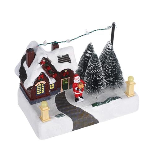 PRETYZOOM LED Beleuchtetes mit Musikfunktion Resin Miniaturhaus Leuchtende Weihnachtsdekoration für Tisch und Schreibtisch Festliche Weihnachtsmitte USB Batteriebetrieb von PRETYZOOM