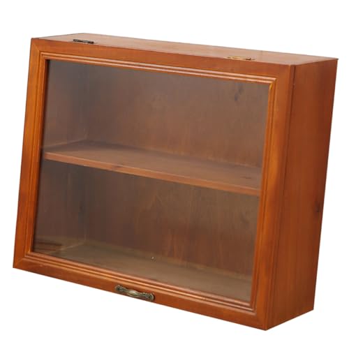 PRETYZOOM Kleine Holzvitrine Für Figuren Und Sammlerstücke Tisch Aufbewahrungsschrank Aus Holz Retro Design Staubdicht Mit Glas Tür Für Schlafzimmer Und Wohnzimmer von PRETYZOOM