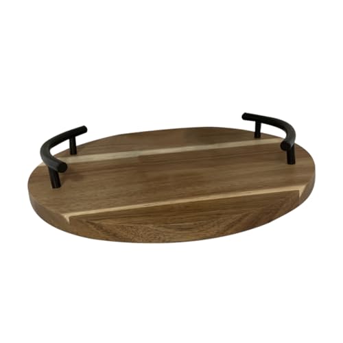 PRETYZOOM Rundes Holz Serviertablett mit Ergonomischen Griffen Hitzebeständig und Leicht Rustikales Holztablett für Snacks Früchte Frühstück für Wohnzimmer Küche Teetisch von PRETYZOOM