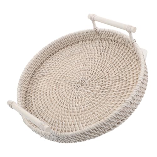PRETYZOOM Rundes Rattan Serviertablett mit Griffen Handgewebtes Atmungsaktives Aufbewahrungstablett für Brot Obst Snacks und Gästetücher Vielseitiges Dekorationstablett für Küche Hotel und PRETYZOOM Rundes Rattan Serviertablett mit Griffen Handgewebtes Atmungsaktives Aufbewahrungstablett für Brot Obst Snacks und Gästetücher Vielseitiges Dekorationstablett für Küche Hotel und von PRETYZOOM