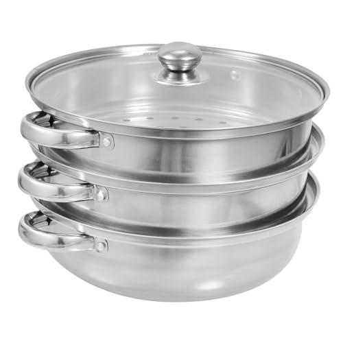 PRETYZOOM Verdickter Dampfsuppentopf Edelstahltopf Doppelschicht Dampfgarer Dampfgarer Dampftopf Küchendampfer Dampfgarer Dreischicht Dampfgarer Suppendampfer Silber von PRETYZOOM