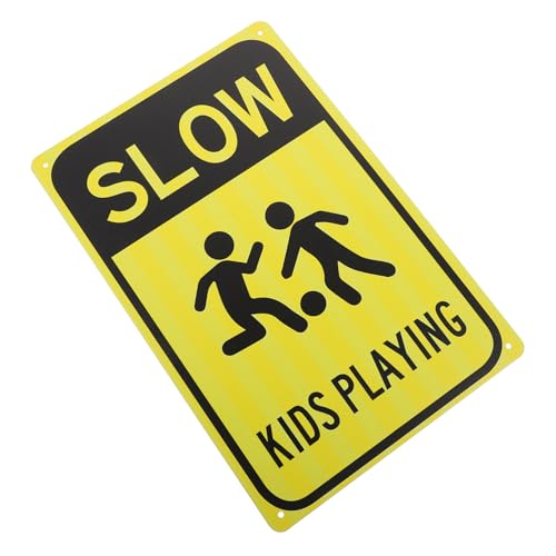 PRETYZOOM Verkehrsschild Warnschild Langsam Fahren Spielende Robustes Metallschild für Erhöhte Sichtbarkeit Straßen und Schulwegen für Verkehrssicherheit von PRETYZOOM
