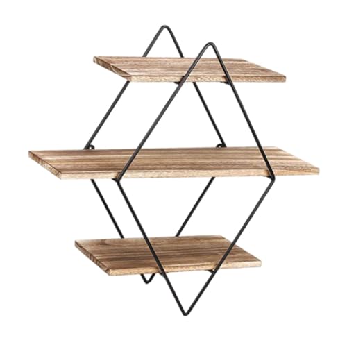 PRETYZOOM Wandregal aus Schwarzem mit Dreischichtigem Rhombus Design Künstlerisches Aufbewahrungssystem aus Holz und Metallrahmen Platzsparendes Wandmontage Regal für Wohn und Arbeitsräume PRETYZOOM Wandregal aus Schwarzem mit Dreischichtigem Rhombus Design Künstlerisches Aufbewahrungssystem aus Holz und Metallrahmen Platzsparendes Wandmontage Regal für Wohn und Arbeitsräume von PRETYZOOM
