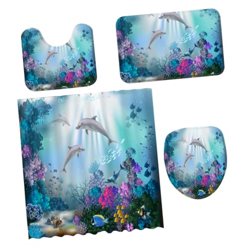 PRETYZOOM Wasserdichter Duschvorhang Set Delfin Cartoon Nautikmatte Badezimmer Weicher Delfin Duschvorhang rutschfeste Rückseite Duschvorhang Mit Meeresmotiv Badevorhang von PRETYZOOM