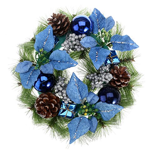 PRETYZOOM Weihnachtskranz Künstliche Tannenzapfen Blumen Kugel Holly Berry Tür Fenster Baum Weihnachtsdeko 30cm (Blau) von PRETYZOOM