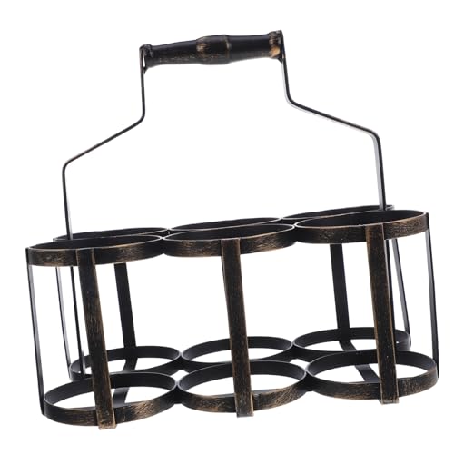 PRETYZOOM Weinflaschenträger Weinträger Mit Griff 6 Flaschen Weinkorb Weinkorb Mit Griff Bar Weinpräsentationsständer Dekorativer Weinregalständer 6 Flaschen Weinhalter Hellbraun von PRETYZOOM