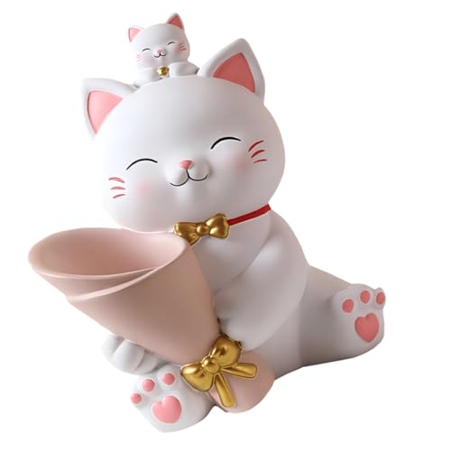 PRETYZOOM Katzenfigur Aus Kunstharz Katzenvase Aus Porzellan Maneki Neko Katzenfiguren Kätzchentopf Blumen Pflanzen Vase Glückliches Kreative Vase Mittelstückvase Vorbau Schreibtisch von PRETYZOOM