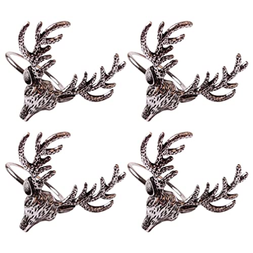 Weihnachten Serviettenringe 4Er Set Silber Hirsch Serviettenring Rentier Serviettenringe Elchkopf Serviettenring Tischringe für Weihnachten Hochzeit Party von PRETYZOOM