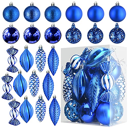 Blaue Weihnachtskugel Ornamente für Weihnachten Dekorationen - 24 Stück Weihnachtsbaum bruchsichere Ornamente mit Aufhängeschlaufe für Weihnachten und Party Dekoration von Prextex