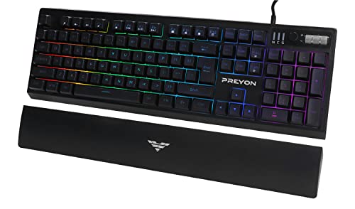 PREYON Long Claw Alpha Gaming tastatur mit Geflochtenem Kabel - Beleuchtete Membrane Tastatur mit Lautstärkeregler und Magnetischer Handballenauflage -Multimedia-Tasten PREYON Long Claw Alpha Gaming tastatur mit Geflochtenem Kabel - Beleuchtete Membrane Tastatur mit Lautstärkeregler und Magnetischer Handballenauflage -Multimedia-Tasten von PREYON