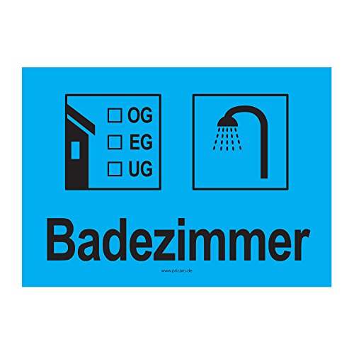 PRICARO Umzugsaufkleber "Badezimmer" cyan, A6, 15 Stück von PRICARO