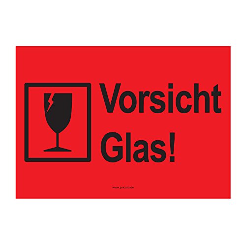 PRICARO Umzugsaufkleber "Vorsicht Glas" rot, A6, 15 Stück von PRICARO