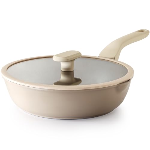 PRICUSIS Antihaftbeschichtete tiefe Bratpfanne mit Glasdeckel, 25,4 cm, 5 x langlebige Antihaft-Schmorpfanne, kratz- und schmutzabweisend, PFOA-frei, induktionsgeeignet, spülmaschinen- und ofenfest von PRICUSIS