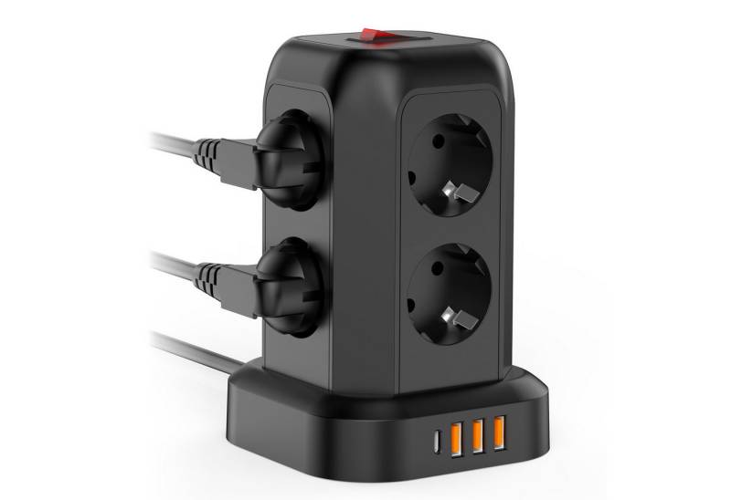 PRIISF 8-fach Steckdosenturm USB C Steckdosenleiste 3 USB A Steckdosenwürfel Mehrfachsteckdose (12-in-1 Überspannungsschutz Steckdosen in 90° & 45°-Anordnung, Steckdosentower mit USB A&C Ladestation, Kabellänge 1.8 m), mit Schalter Mehrfachsteckdose Steckerleiste für Büro Hause Reisen von PRIISF
