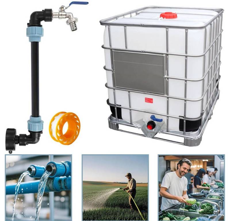 PRIISF Absperrventil IBC Adapter Mit Schwanenhals Messing Wasserhahn Absperrhahn 3/4 Zoll, (Grobgewinde S60x6 Messing + PE Profiqualität, IBC Tank Zubehör 1000L Regenwassertank Schlauchverschraubung), IBC Wasserhahn Verbinder Zubehör für Regentonne, Tank, Öltank von PRIISF