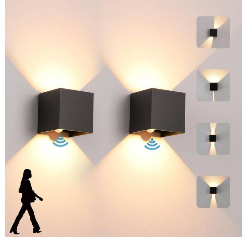 PRIISF Außen-Wandleuchte Cube Würfel LED Wandlampe Up Down Wandstrahler Gartenleuchte Flurlampe, Verstellbarer, IP65 Wasserdicht, mit Bewegungsmelder, Modern Wandbeleuchtung Innen Aussenwandleuchte Strahler Licht von PRIISF