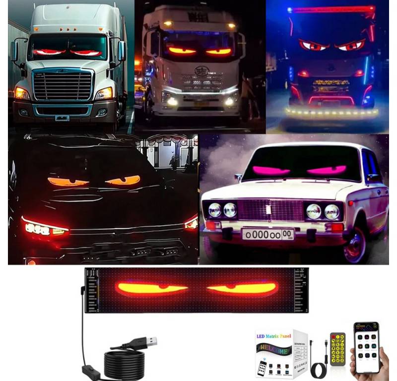 PRIISF Autosonnenschutz Augen für Lkw Auto LED Licht Dynamische Devil Eye Ambiente Beleuchtung, (DIY Programmierbarer Flex Display für Lkw Auto Frontscheibe, LED Werbung Leuchtschrift Scrollen Panel), Dynamisches Teufel Auge Licht Lkw RV Auto Aufkleber Zubehör Innenraum von PRIISF
