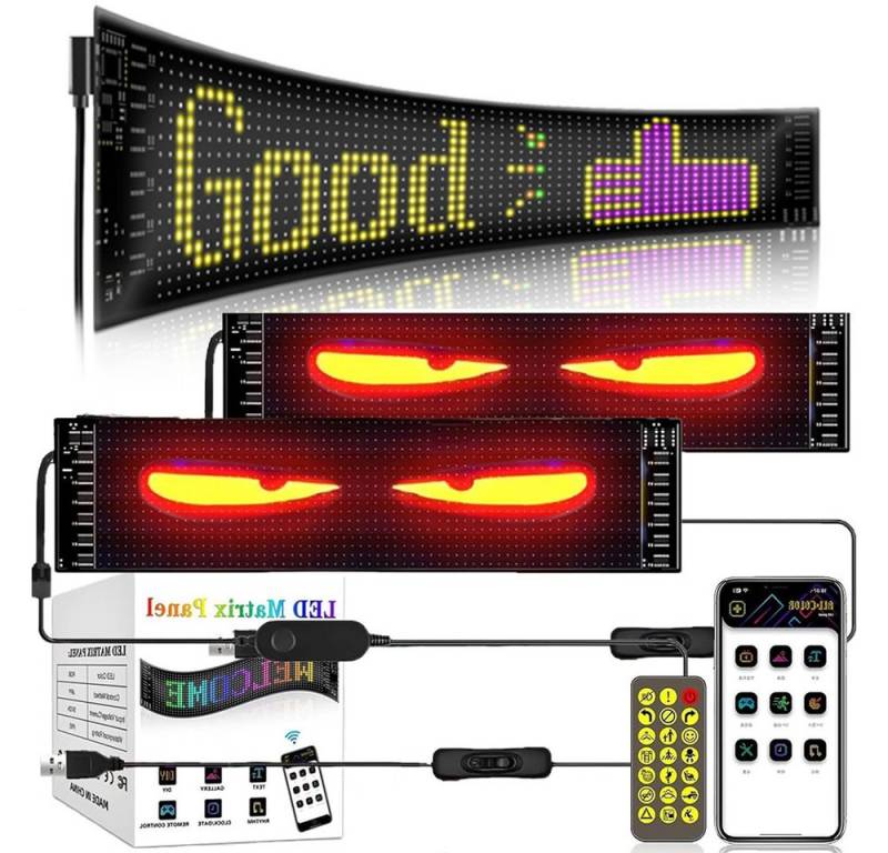 PRIISF Autosonnenschutz Auto Teufel Auge Licht Dynamische Devil's Eye Flexibler LED-Bildschirm, (Led Laufschrift Leuchtreklame Leuchtschild, RGB LED Digital Display Flexibler Auto Frontscheibe Bildschirm), DIY LKW Programmierbarer LED Smart Bunte Augenlampe Soft Screen von PRIISF