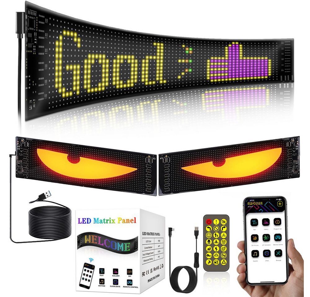 PRIISF Autosonnenschutz Dynamische Teufel Auge Licht LED Devil's Eye Flexibler Bildschirm USB, (Programmierbarer Flex LED Display, RGB LED Digital Display Flexibler Laufschrift), DIY Dynamische LED Smart Bunte Augenlampe Soft Screen von PRIISF