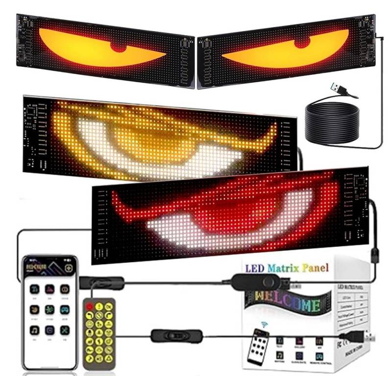 PRIISF Autosonnenschutz Dynamische Teufel Auge Licht LED Devil's Eye Flexibler Bildschirm USB, (Programmierbarer Flex LED Display, RGB LED Digital Display Flexibler Laufschrift), DIY Dynamische LED Smart Bunte Augenlampe Soft Screen von PRIISF