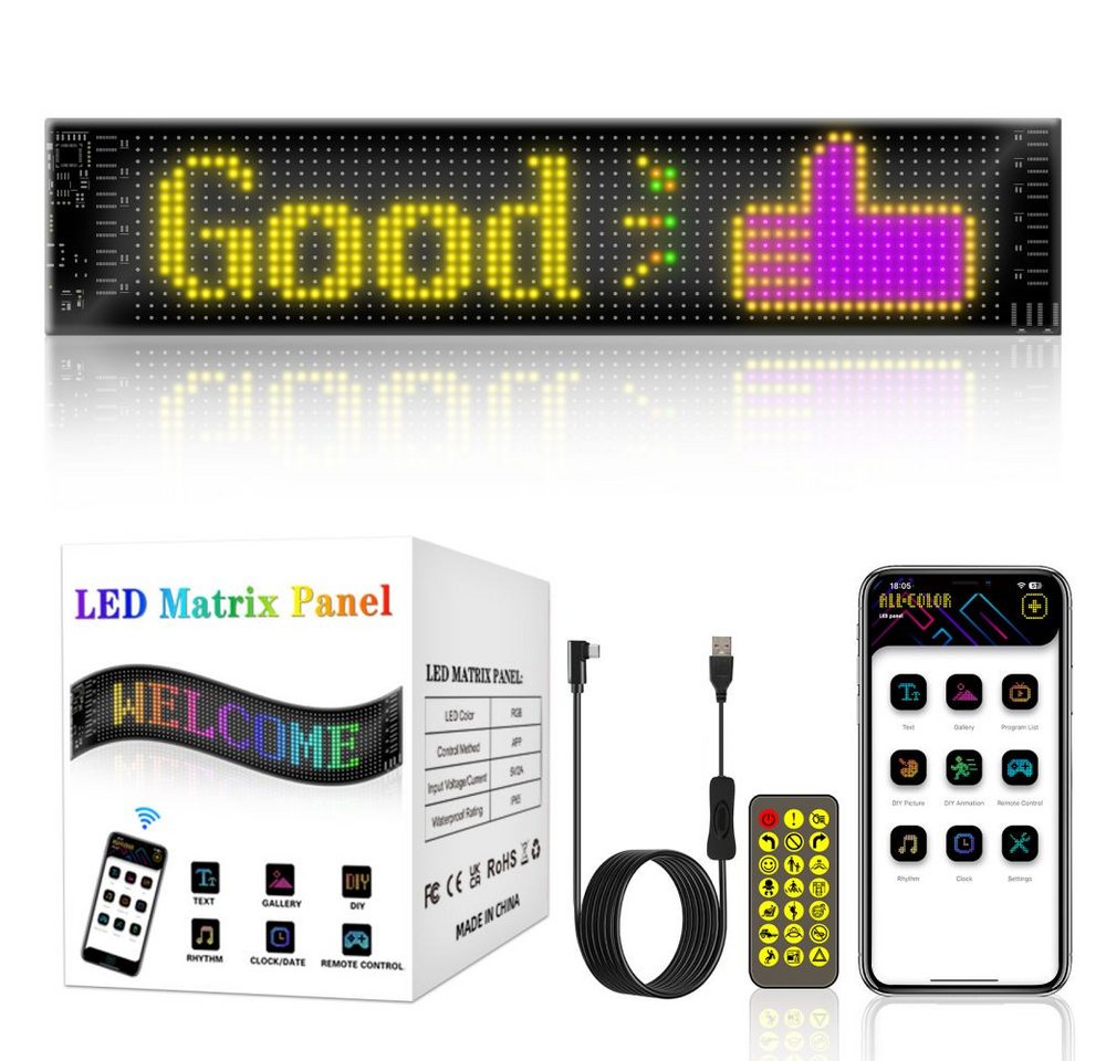 PRIISF Beleuchtetes Fensterbild LED Display Digital Schild Werbung Reklame Bildschirm RGB Laufschrift, flexibler Anzeige Leuchte Programmierbar Panel APP Kontrolle von PRIISF