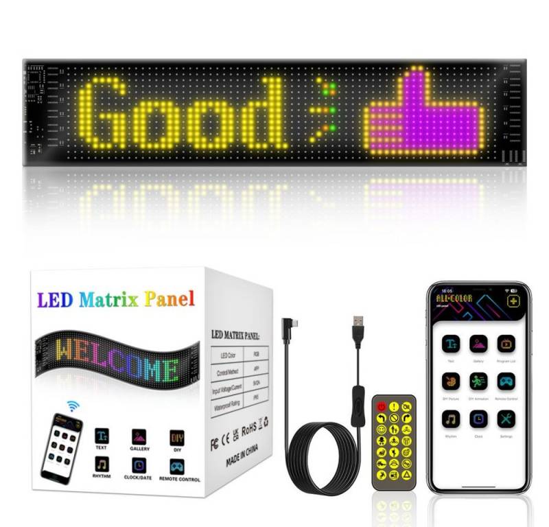 PRIISF Beleuchtetes Fensterbild LED Display Digital Schild Werbung Reklame Bildschirm RGB Laufschrift, flexibler Anzeige Leuchte Programmierbar Panel APP Kontrolle von PRIISF