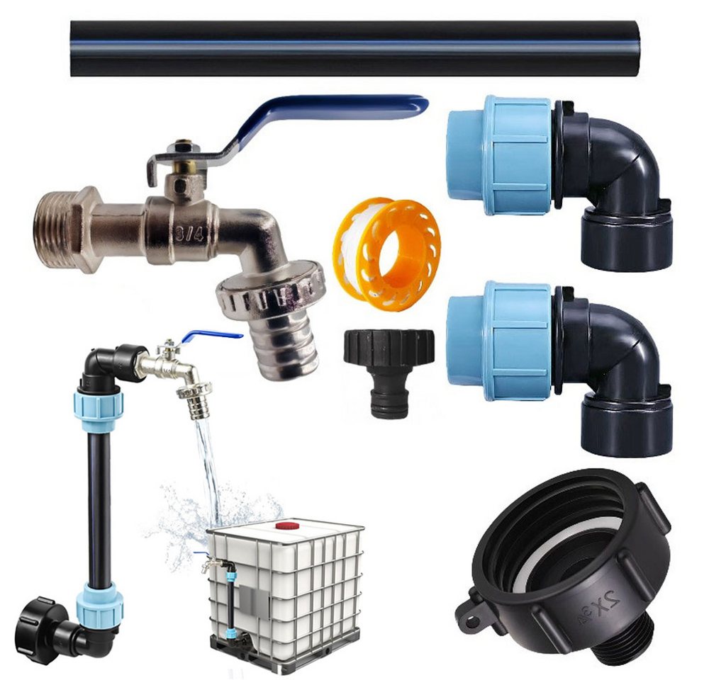 PRIISF Bewässerungssystem IBC Schwanenhals 3/4" Messing Auslaufhahn Regenwassertank Wasserhahn, (S60x6 Wasserhahn Absperrhahn 3/4 Zoll, Auslaufhahn Adapter für IBC Tank 1000L Grobgewinde), IBC Wasserhahn Verbinder Absperrhahn für Regentonne, Tank, Öltank von PRIISF