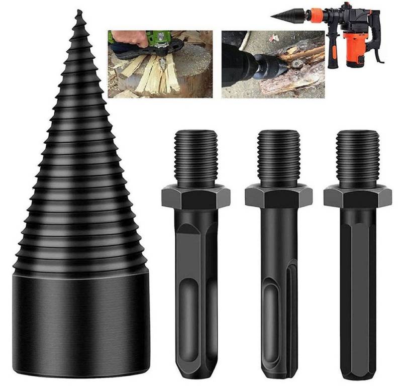 PRIISF Bohrer- und Bit-Set HOLZSPALTER KEGELSPALTER BOHRER DRILL KEGEL SPALTBOHRER BOHRMASCHINE, (32mm 42mm mit 3 Adapter, Präzises & schnelles Spalter für Holz, Bohrkegel Holzspaltbohrer chraube Kegel Schaft), für Brennholz Holzspalter Bohrmaschine Stufenbohrer von PRIISF