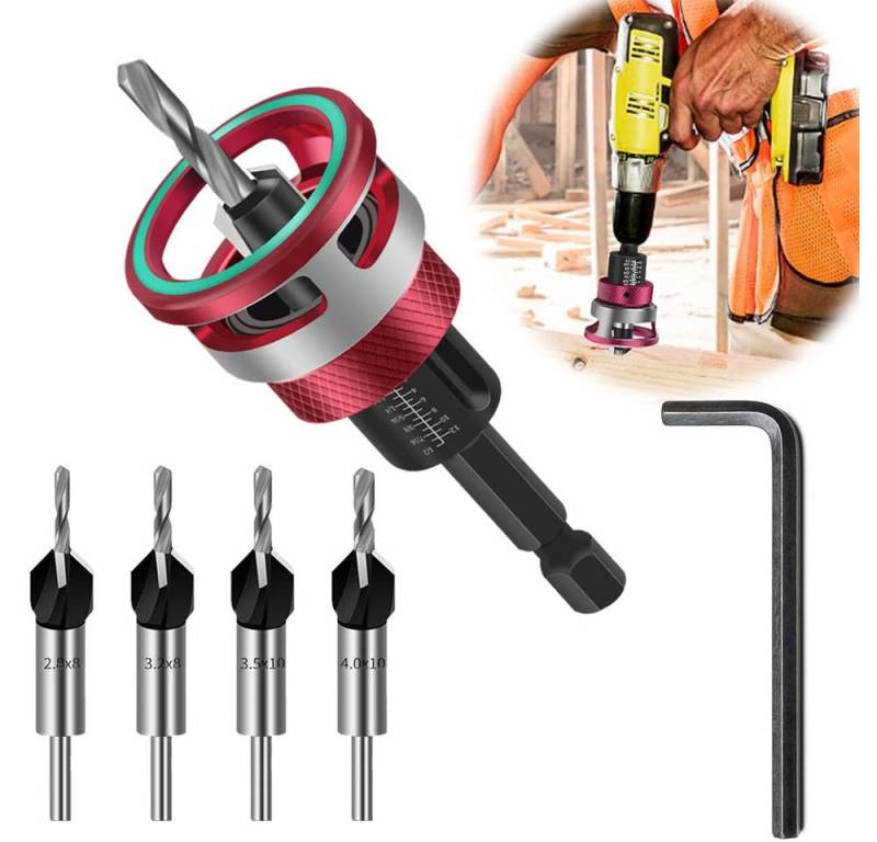 PRIISF Bohrersatz 6tlg Kegelsenker Vorbohrer Senker Set mit Tiefenanschlag Verstellbar, (Bohrsenker Bohrer mit verstellbarem Senker für Senkkopfschrauben, Versenker Aufstecksenker Senker Senkbohrer Holzbohrer), Vorbohren Werkzeugwechsel Senker Holzbohrer mit 1/4" Hex Schaft von PRIISF