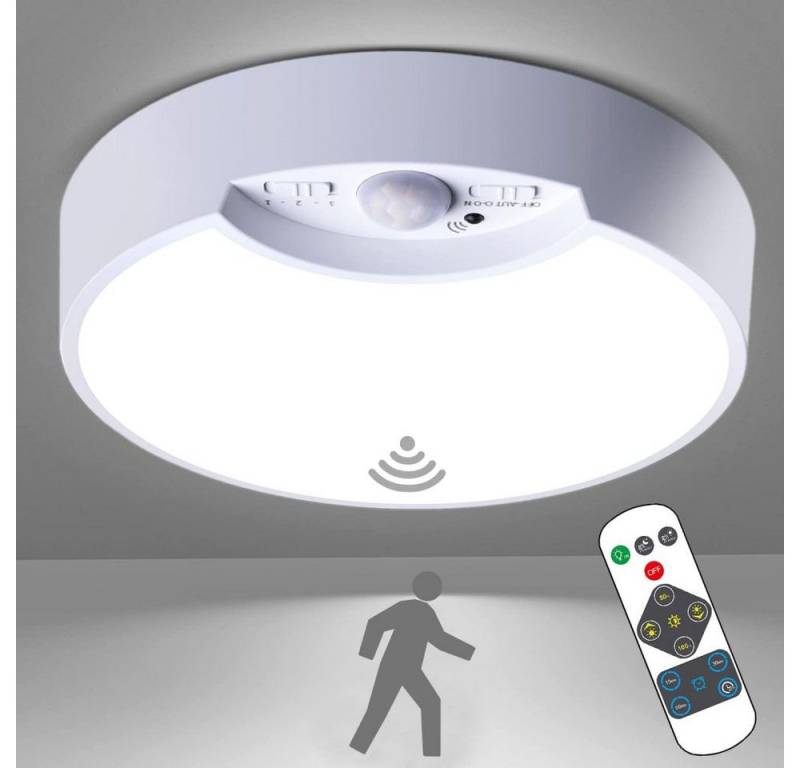 PRIISF Deckenleuchten LED Deckenlampe mit Bewegungsmelder Rund Sensor Licht Deckenleuchte, Batteriebetrieben, Innenleuchte Wandleuchte mit Radar Bewegungssensor und Dämmerungssensor, 6500K, mit Fernbedienung Dimmbar, Innenbeleuchtung Sensorlampe für Flur Bad Treppe Küche Balkon Garage von PRIISF
