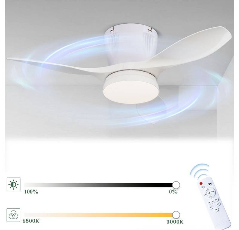 PRIISF Deckenleuchten Leise Deckenventilator Windmaschine Lüfter Lampe 54 cm Kühler Leuchte, Fernbedienung-gesteuert, LED Lampenlüfter 3 Flügel mit Speicherfunktion, Deckenlampe Ventilator mit Licht 3CCT Dimmbar, 42W Deckenventilator Beleuchtung Leiser LED Zimmer Außen Lüfter von PRIISF