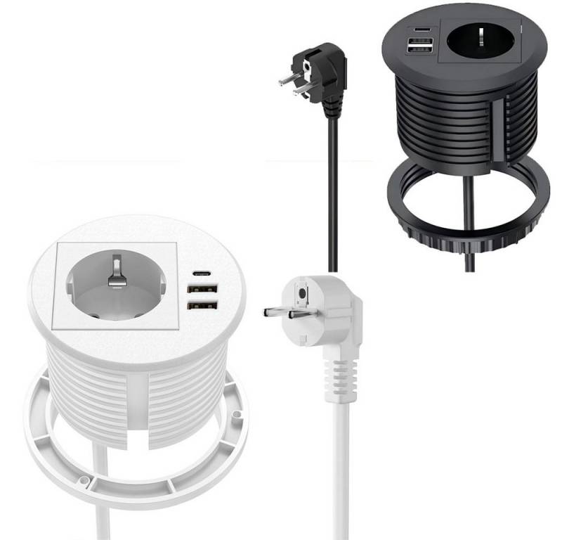 PRIISF Einbausteckdose Tischplatte Tischsteckdose Versenkbar Laden Steckdose Steckdosenleiste 4-fach (USB-C Anschluss, EU-Schutzkontakt-Stecker, USB-A Anschluss, Steckdose Schreibtisch für 80mm Tischloch, Kabellänge 1,7 m), Unterputz Installation Schreib-Tisch-Einbau-Steckdose Tischsteckdose von PRIISF