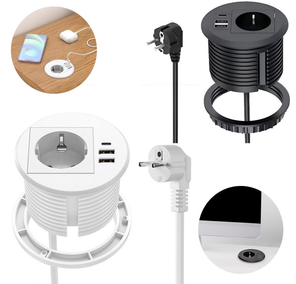 PRIISF Einbausteckdose Tischplatte Tischsteckdose Versenkbar Laden Steckdose Steckdosenleiste 4-fach (USB-C Anschluss, EU-Schutzkontakt-Stecker, USB-A Anschluss, Steckdose Schreibtisch für 80mm Tischloch, Kabellänge 1,7 m), Unterputz Installation Schreib-Tisch-Einbau-Steckdose Tischsteckdose PRIISF Einbausteckdose Tischplatte Tischsteckdose Versenkbar Laden Steckdose Steckdosenleiste 4-fach (USB-C Anschluss, EU-Schutzkontakt-Stecker, USB-A Anschluss, Steckdose Schreibtisch für 80mm Tischloch, Kabellänge 1,7 m), Unterputz Installation Schreib-Tisch-Einbau-Steckdose Tischsteckdose von PRIISF