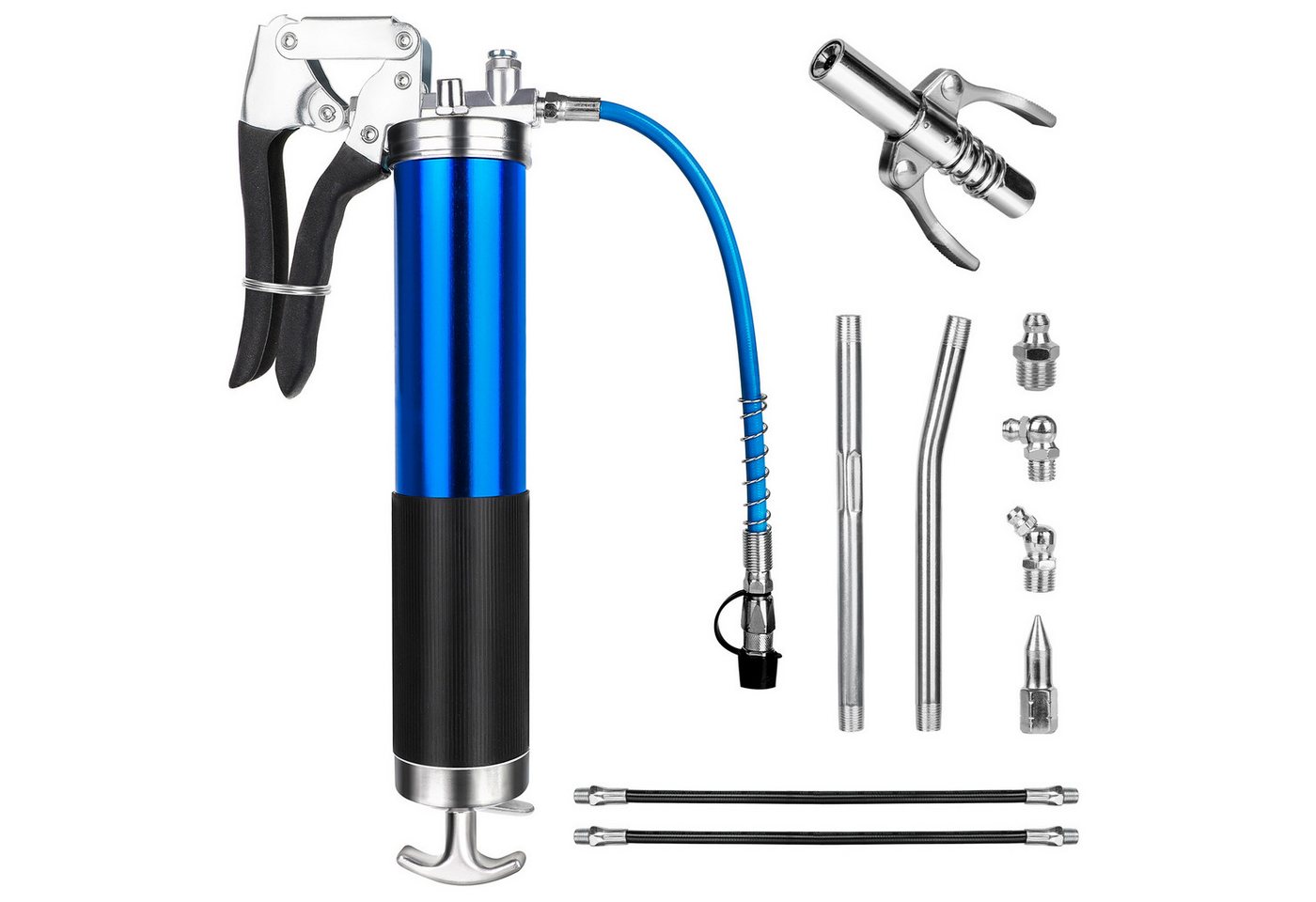 PRIISF Fettpfanne Einhandfettpresse Handfettpresse 8000 PSI Schmierung Hebelfettpresse, (8000PSI Schmierung Hebel Fettpistole, mit Flexschlauch und Metallrohr Pistolengriff Fettpresse), Handschmierpresse für 400cc Fettkartusche mit Schmiernippel von PRIISF
