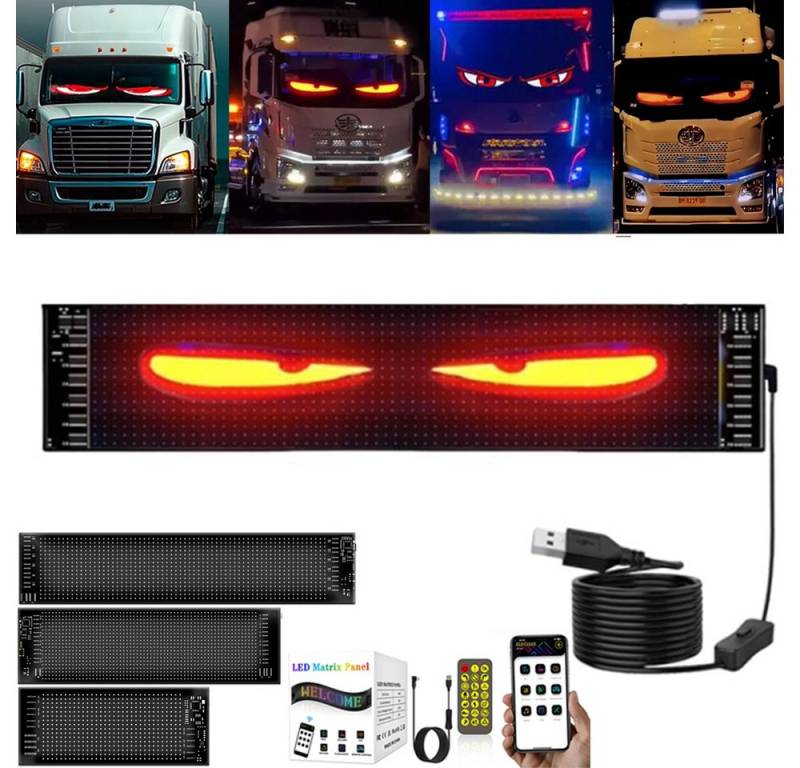 PRIISF Frontscheibenabdeckung Auto Licht Zubehör LED Augen Lkw Devil's Eye Lampe Ambiente Innenraum, (Auto Teufel Augenlicht Flexibler LED Bildschirm Ambiente Beleuchtung, Programmierbare RGB Laufschrift Digital Schild Werbung Reklame Display), Dynamisches Teufelsaugen LED Leuchte LKW Auto Dekoration von PRIISF
