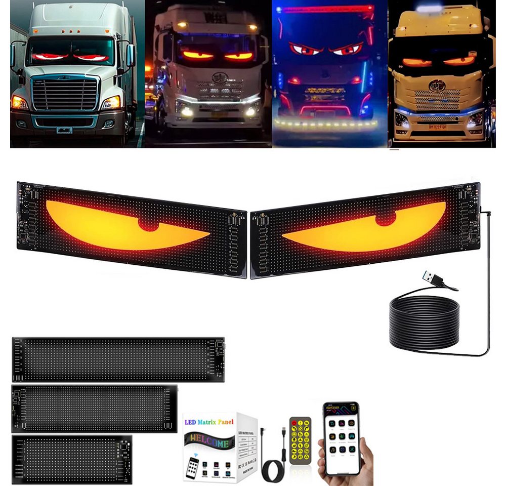 PRIISF Frontscheibenabdeckung Auto Licht Zubehör LED Augen Lkw Devil's Eye Lampe Ambiente Innenraum, (Auto Teufel Augenlicht Flexibler LED Bildschirm Ambiente Beleuchtung, Programmierbare RGB Laufschrift Digital Schild Werbung Reklame Display), Dynamisches Teufelsaugen LED Leuchte LKW Auto Dekoration von PRIISF
