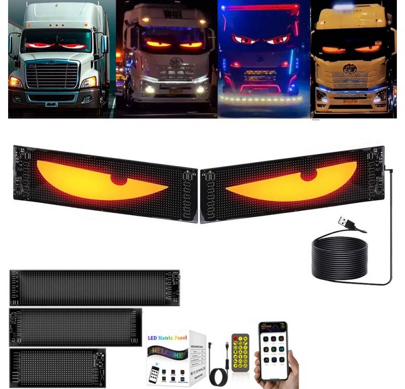 PRIISF Frontscheibenabdeckung Auto Licht Zubehör LED Augen Lkw Devil's Eye Lampe Ambiente Innenraum, (Auto Teufel Augenlicht Flexibler LED Bildschirm Ambiente Beleuchtung, Programmierbare RGB Laufschrift Digital Schild Werbung Reklame Display), Dynamisches Teufelsaugen LED Leuchte LKW Auto Dekoration von PRIISF