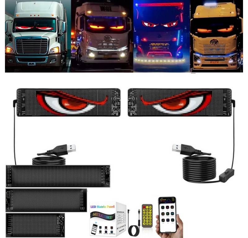 PRIISF Frontscheibenabdeckung Auto Licht Zubehör LED Augen Lkw Devil's Eye Lampe Ambiente Innenraum, (Auto Teufel Augenlicht Flexibler LED Bildschirm Ambiente Beleuchtung, Programmierbare RGB Laufschrift Digital Schild Werbung Reklame Display), Dynamisches Teufelsaugen LED Leuchte LKW Auto Dekoration von PRIISF