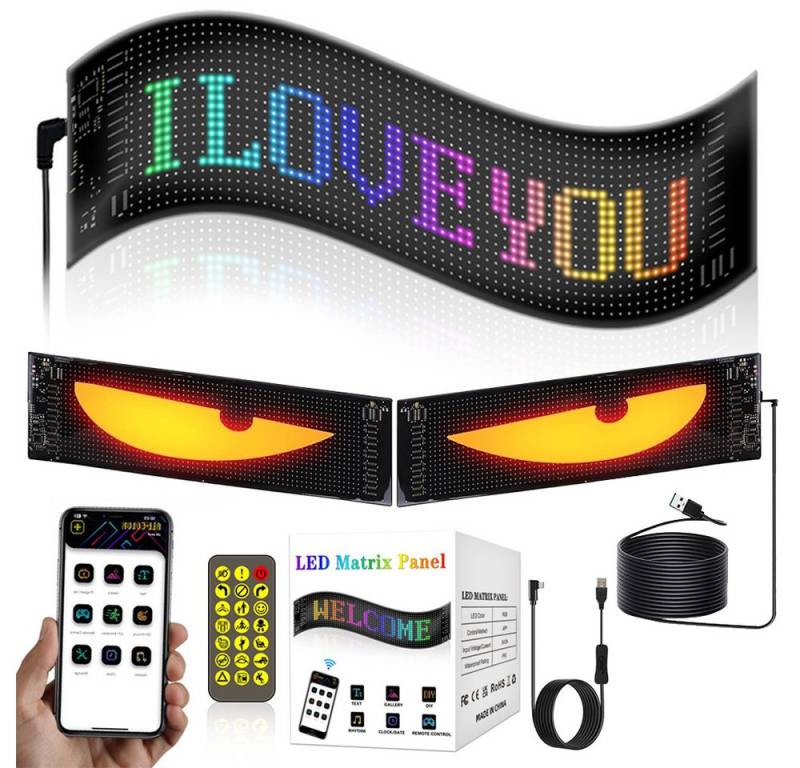 PRIISF Frontscheibenabdeckung LED Augen Devil Eyes Großer Programmierbarer Flex Frontscheibe Display, (LED Smart Bunte Augenlampe Soft Screen, Laufschrift Bildschirm Leuchtreklame Personalisiert Leuchtschild USB), Devil's Eye LED-Bildschirm Auge Licht Dynamische von PRIISF