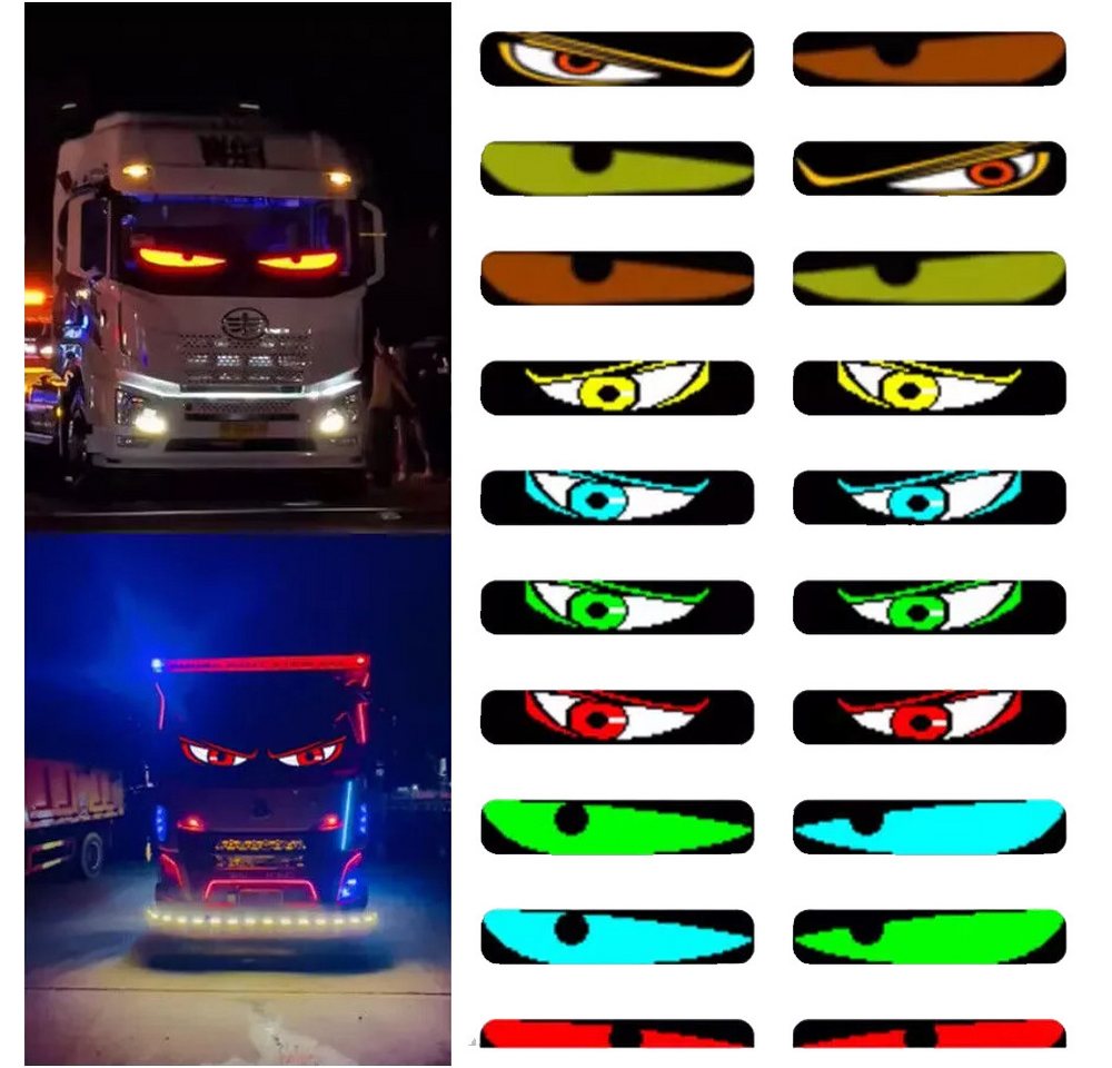 PRIISF Frontscheibenabdeckung Lkw Devil's Eye Lampe Auto-Augenlicht Dynamische LED Teufelsauge Licht, (LED-Bildschirm Autofenster DIY Smart Bunte Augenlampe, Großer Programmierbarer Flex LED Display Auto Devil Eyes), Led Laufschrift Leuchtreklame Personalisiert Leuchtschild für Auto von PRIISF