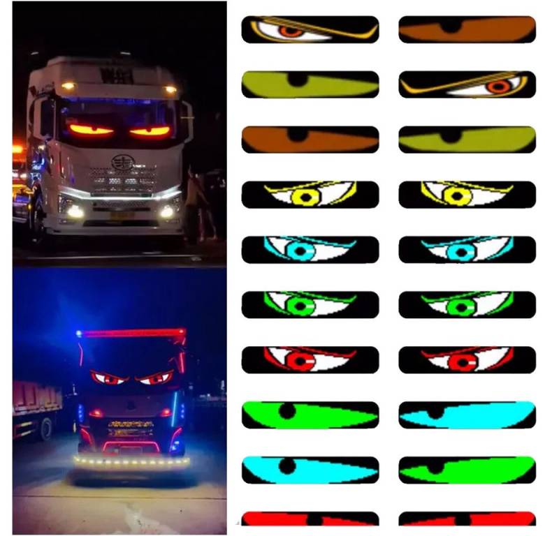 PRIISF Frontscheibenabdeckung Lkw Devil's Eye Lampe Auto-Augenlicht Dynamische LED Teufelsauge Licht, (LED-Bildschirm Autofenster DIY Smart Bunte Augenlampe, Großer Programmierbarer Flex LED Display Auto Devil Eyes), Led Laufschrift Leuchtreklame Personalisiert Leuchtschild für Auto von PRIISF