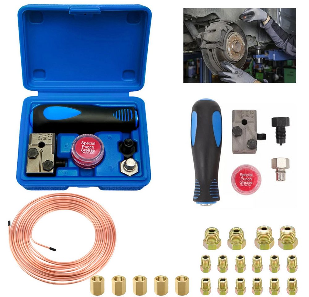 PRIISF Gabel- und Ringschlüssel 4,75mm Universal Bremsleitung Bördelgerät für DIN F-Bördel Bördelungen (DIN Bördelungen Satz 7,62m Ø4,75mm mit 16 Anschlüssen + 5 Verbinder, Bremsrohr Mini Bördelgerät Bremsleitungs Werkzeugsatz 3/16), Einsatz an Brems- bzw. Hydraulikleitungen direkt am Fahrzeug PRIISF Gabel- und Ringschlüssel 4,75mm Universal Bremsleitung Bördelgerät für DIN F-Bördel Bördelungen (DIN Bördelungen Satz 7,62m Ø4,75mm mit 16 Anschlüssen + 5 Verbinder, Bremsrohr Mini Bördelgerät Bremsleitungs Werkzeugsatz 3/16), Einsatz an Brems- bzw. Hydraulikleitungen direkt am Fahrzeug von PRIISF