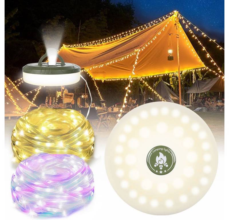 PRIISF Gartenleuchte Camping LED-Lichterkette Rollbar Tragbare Aufladbar Laterne Tragbare, Wasserdichte, Warmweiß, RGB, Rollbar Campinglampe mit 9m LED-Lichterkette Ausziehbare von PRIISF