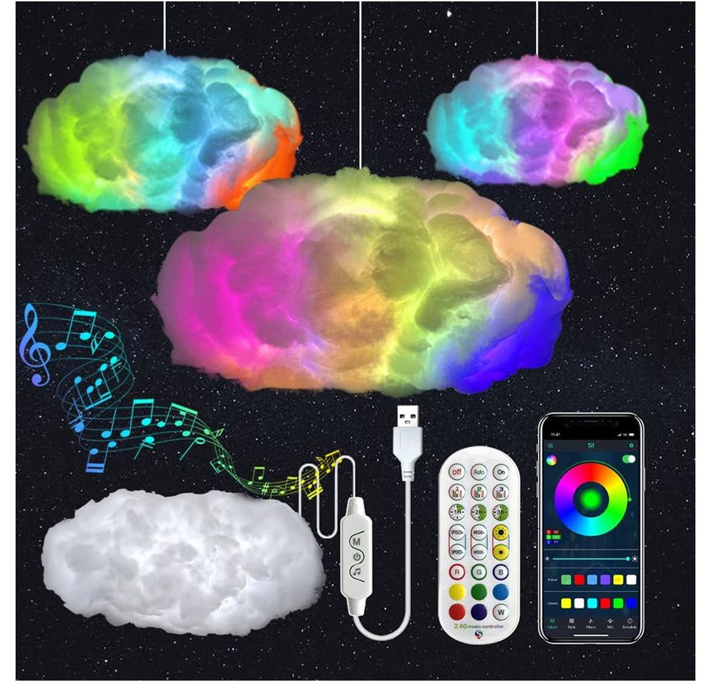 PRIISF Hängeleuchten RGB LED Deckenleuchte Dimmbar Wohnzimmerlampe Wolkenform Pendelleuchte, Wolkenblitzeffekt, mit Fernbedienung, Bluetooth, Einstellbarer Empfindlichkeit, Mehrfarbig, Synchronisation mit Musik, Wolkenblitzlicht, Deckenlampe Baumwolle Wolken Hängelampe PRIISF Hängeleuchten RGB LED Deckenleuchte Dimmbar Wohnzimmerlampe Wolkenform Pendelleuchte, Wolkenblitzeffekt, mit Fernbedienung, Bluetooth, Einstellbarer Empfindlichkeit, Mehrfarbig, Synchronisation mit Musik, Wolkenblitzlicht, Deckenlampe Baumwolle Wolken Hängelampe von PRIISF