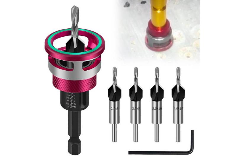 PRIISF Holzbohrer Senkbohrer Vorbohrer Versenker Tiefenstopp Verstellbar Aufstecksenker, (6tlg Kegelsenker-Bohrer-Set Bohrsenker mit Tiefenanschlag, Senker Holzbohrer mit 1/4" Hex Schaft), Mit Tiefenanschlag Praktischen Senker Holzbohrer von PRIISF