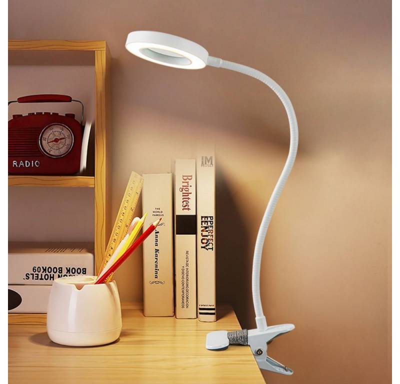 PRIISF Klemmleuchte LED Lupenleuchte Klemmbar Arbeitsplatzlampe Lupe mit Licht und Ständer, Touch-Dimmbar, 5X Dioptrien Lupenleuchte Buchlampe Lupenlampe Ringlicht 360° Flexibel, Schwanenhals Lampe 3 Einstellbare Farben und 10 Helligkeitsstufen, für Diamond Painting Zubehör Lesen Basteln Juweliere Modellbau von PRIISF