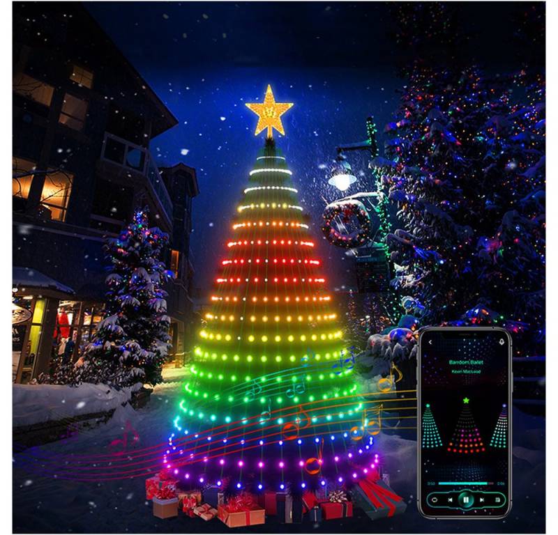 PRIISF Künstlicher Weihnachtsbaum LED Weihnachtsbaum Baummantel RGB Lichterkette Weihnachtsbaumkette DIY, Weihnachtsbaumbeleuchtung, Programmierbar Smart App Weihnachtsdeko Beleuchtung mit Ring, 6 Modi von PRIISF